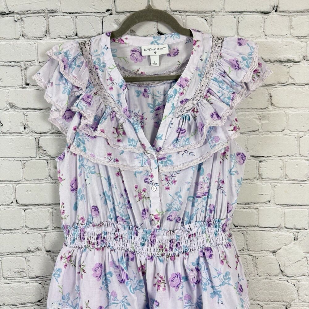 LoveShackFancy Target Floral Ruffle Mini Dress Lavender Pink Coquette Women L - Picture 5 of 13